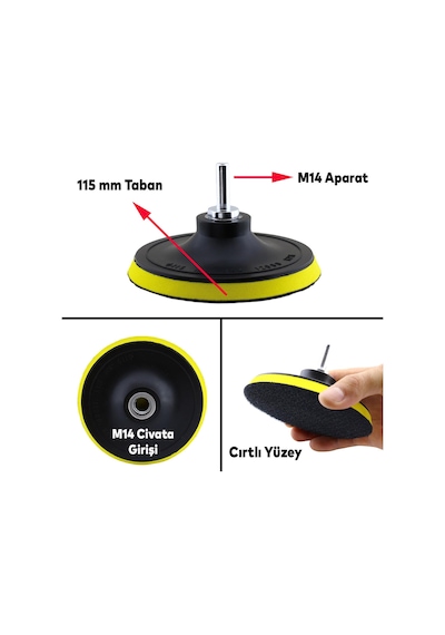Oto Araç Araba Pasta Cila Polisaj Yumurta Ped + 115 Mm Taban + Matkap Adaptörü Parlatıcı Çizik Giderici 3'lü Set