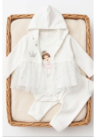 Nayinom Baby Nayinom Kız Bebek Tül Detaylı Beyaz Takım Pamuk