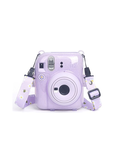 Fujifilm Instax Mini 12 Fotoğraf Makinesi + 10'lu Film + Kıskaçlı Stand + Pvc Albüm + Simli Pleksi Kılıf Seti Lila