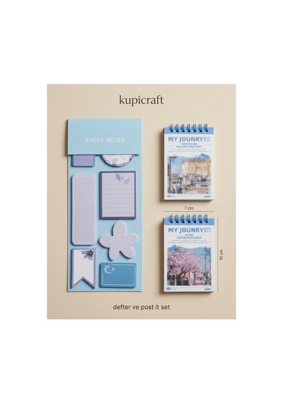 2 Çizgisiz Defter Ve 1 Adet Post İt Mavi & Lila Pastel Tasarım Mavi - 942401204 Mavi