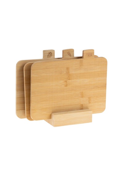 3lü Stantlı Kesme Tahtası Seti - Bambu Kesme Tahtası Takımı - 4 Parça Bambu