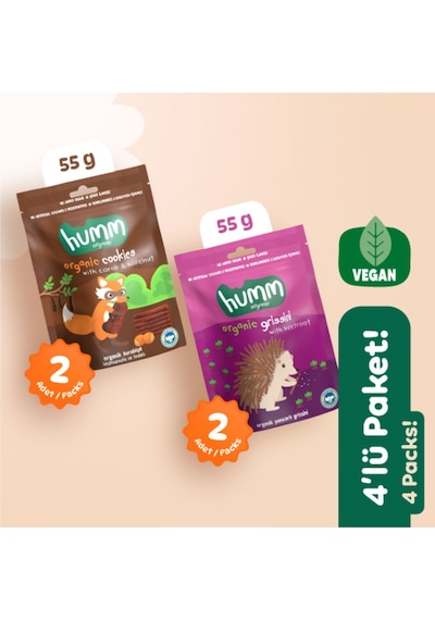 Hummorganic Organik Vegan Tatlı Kurabiye & Tuzlu Grissini Atıştırmalık Paketi - 4 adet (2 çeşit)