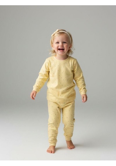 Kız Çocuk Çiçek Desenli Pamuklu Yumuşak Dokulu Pijama Takımı-16842 Sarı