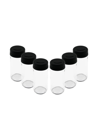 6 Parça Cam Baharatlık Tuzluk Plastik Kapak 225 Ml Çok Renkli