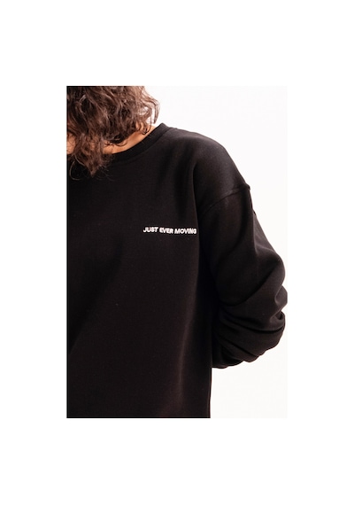 Justever Bisiklet Yaka Nakışlı Şardonlu İçi Polarlı Siyah Kadın Sweatshirt - Rigil Siyah