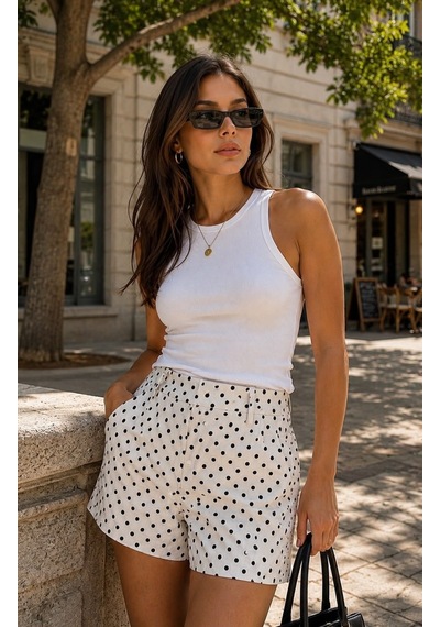 Seeh Beyaz Puantiyeli Mini Şort Sh386