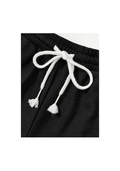 Tarzsokak Coolane Letter Graphic Drawstring Waist Şort Siyah