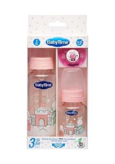 Baby Time Bt207 Cam Biberon 3'lü Pembe Set