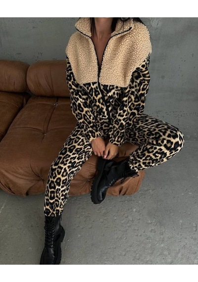 Sinemonline Kadın 3 Iplik Kumaş Leopar Desenli Ikili Takım Leopar