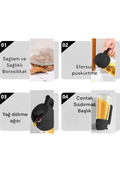 Cam Sprey Yağdanlık 2'si 1 Arada Kullanım Damlatmaz Conta Başlıklı Yağdanlık Kw-345 Siyah Diğer