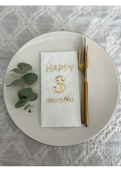 Gold Yaldızlı Beyaz Happy 3 Yaş Months Garson Katlama Peçete 16 Adet