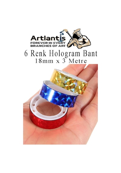 Renkli Hologram Bant 6 Renk 1 Paket 18mm X 3 Metre Yaldızlı Metalik Desenli Fosforlu Hologram Bant Hobi Tasarım 6