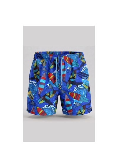 Wild Wood Garment Wild Wood "retro Surfboard" Pop-art Hızlı Kuruyan Erkek Deniz Şortu Parlak Mavi