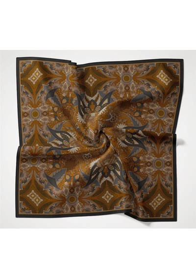 Silk Home Viskon Velora Eşarp Antrasit-kehribar Desenli Kaymaz Tok Duruşlu 90x90 Çok Renkli