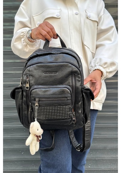 Just Polo Kadın Siyah Çok Gözlü Su Geçirmez Ultra Hafif Sırt Çantası Shopper 2310002mh