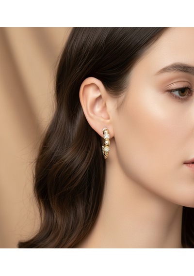 Xuping Özel Seri Zirkon Taşlı Topçuklu Çelik Küpe Gold