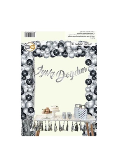 Premium Kaligrafi İyiki Doğdun Gümüş Banner Davet Salon Askılı Süs +3
