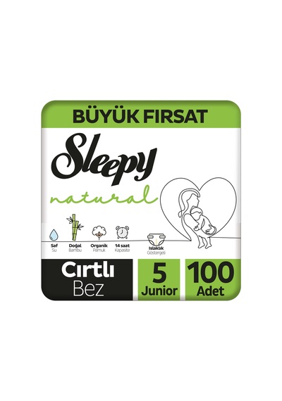 Sleepy Natural Bebek Bezi 5 Numara Junior Büyük Fırsat Paketi 100 Adet 5'li
