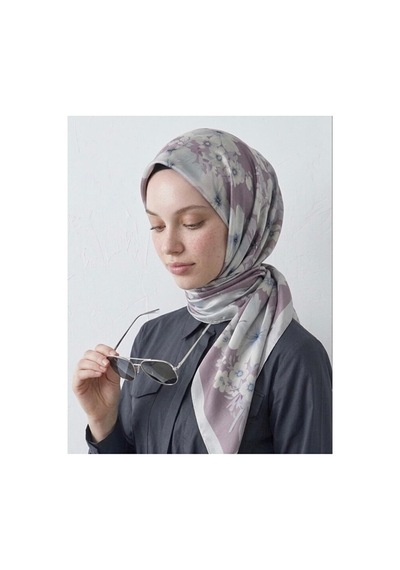 Bushu Çiçek Ve Desenli Twill Eşarp Lotus