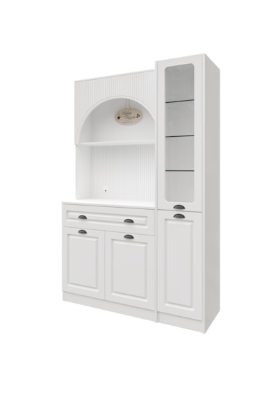 Guneystore Armoni Black Midi Kahve Köşesi Sağ Vitrinli Komple Mdf Beyaz