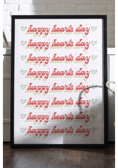 Happy Hearts Day Ahşap Çerçeveli Poster, Dekoratif Pozitif Duvar Tablosu