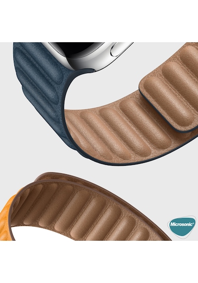 Microsonic Apple Uyumlu  Watch Series 8 41 MM Kordon Leather Link Band