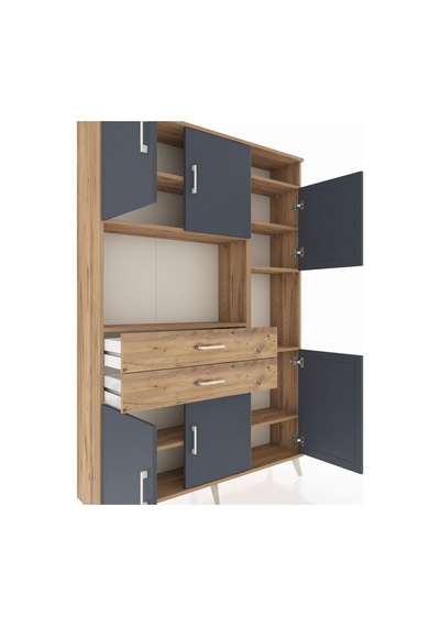 Arges Dolap 9 Raflı 2 Çekmeceli 6 Kapaklı 132x30x195 Çam-antrasit/çam Antrasıt/atlas Çam