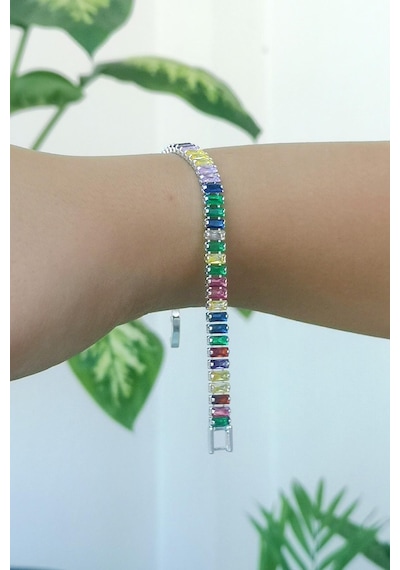 Zirkon Taşlı Baget Model Silver Su Yolu Bileklik - Silver Gümüş