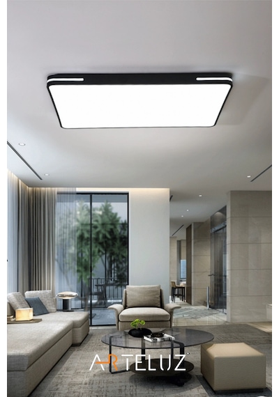 Kare Model Modern Plafonyer Avize 90x60 Cm SİYAH İÇİ BEYAZ