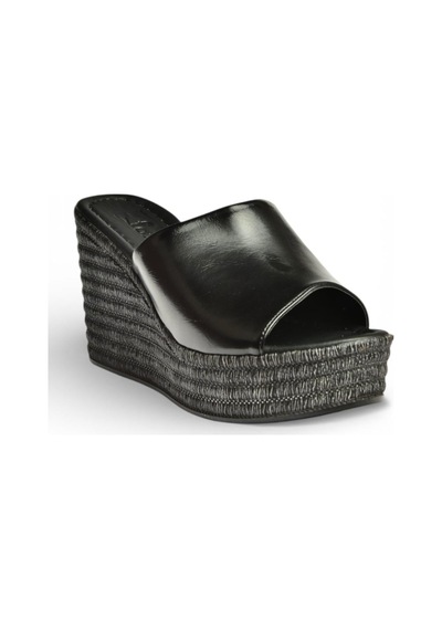 Fox Shoes Y996559960 Siyah Rustik Dolgu Tabanlı Kadın Terlik Siyah