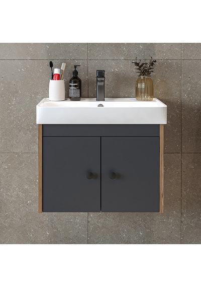Ada Lavabolu Mat Suntalam Banyo Alt Dolabı 60 Cm Atlantik Çam - Antrasit