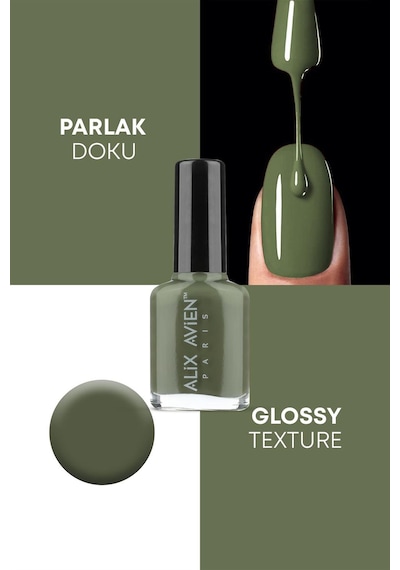 Alix Avien Haki Yeşil 44 Yüksek Pigmentli Uzun Süreli Kalıcılık Hızlı Kuruma Nail Lacquer 44