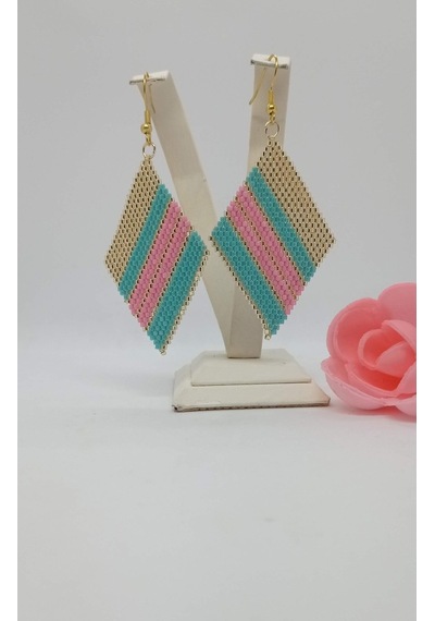 Harmeljewelry Üç Renkli Miyuki Boncuktan Yapılmış Miyuki Şeker Küpe Çok Renkli