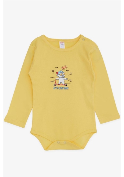 Breeze Erkek Bebek Çıtçıtlı Body Gözlüklü Ayıcık Baskılı 9 Ay-3 Yaş, Sarı-sarı Sarı