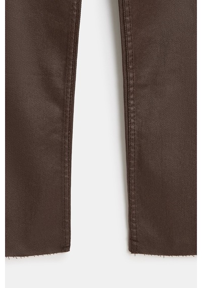 Sââde Kadın Mumlu Waxed Yüksek Bel Düz Kesim Likralı Jean Pantolon - Paça Detaylı Kahverengi Sââde Kadın Mumlu Waxed Yüksek Bel Düz Kesim Likralı Jean Pantolon - Paça Detaylı Kahverengi