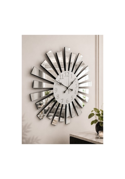Pey Aksesuar Aynalı Pleksi 40x40 Cm Piyano Model Sayılı Ev Hediyelik Duvar Saati Beyaz,gümüş