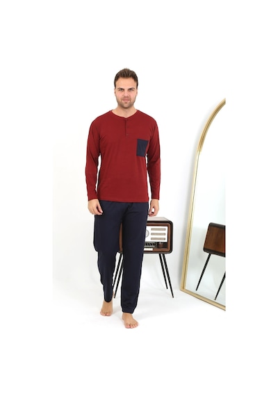 Akbeniz Erkek Uzun Kol Penye Bordo Pijama Takımı 6861 Bordo