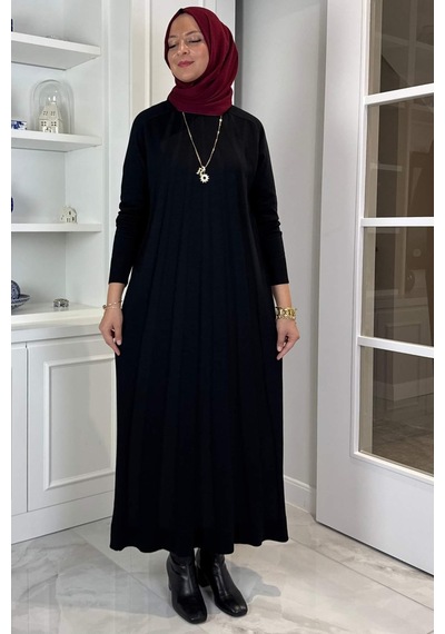 Rabia Şamlı Beyza Fitilli Triko Elbise Siyah Normal