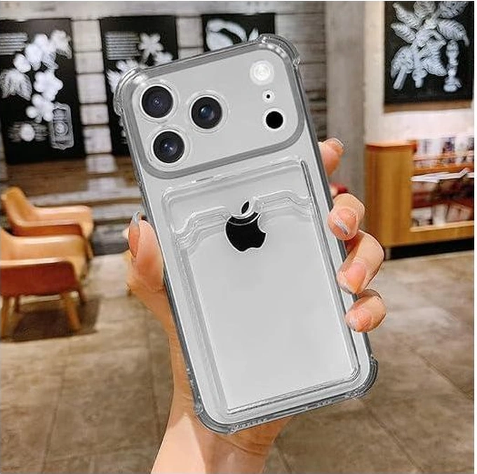 Apple Uyumlu iPhone 17 Pro Max Kılıf Kartlık Bölmeli Arkası Şeffaf Soft Dayanıklı Kılıf Kapak Şeffaf