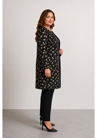 Bihan Store Kadın Büyük Beden Tunik Boy İkili Takım Ceket Ve Bluz - Y26-3988 Siyah
