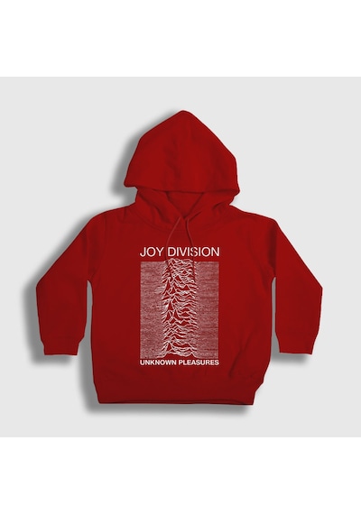 Presmono Unisex Çocuk Unknown Pleasures Joy Division Kapüşonlu Sweatshirt Kırmızı