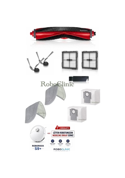 Roborock S9 Plus Çöp İstasyonlu Robot Süpürge Uyumlu Yedek Toz Torbası, Fırça, Hepa Filtre, Mop-10 Parça