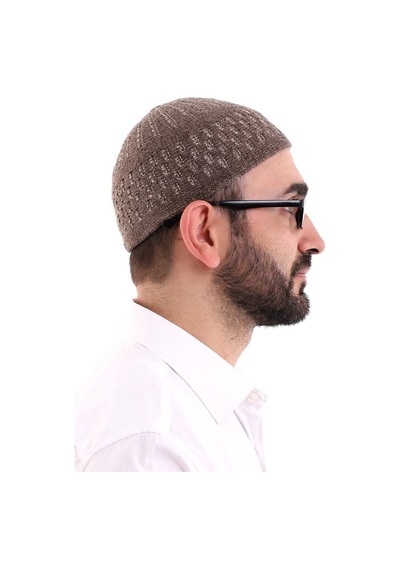 Kışlık Kadife Takke Hasır Desenli - Kahverengi