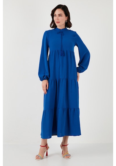 Lela Modest Regular Fit Dik Yaka Uzun Bayan Elbise 611El545 Indigo