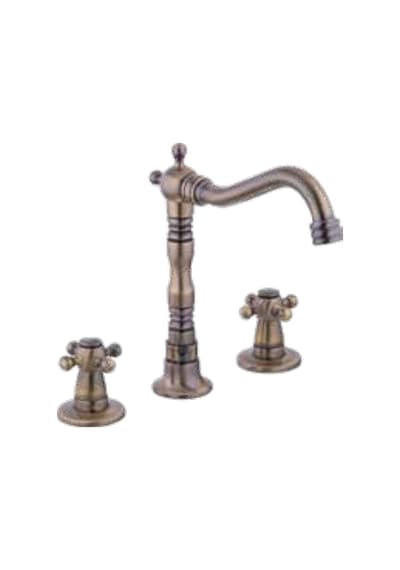 Antik Pirinç Lüx Ankastre 3 Delikli Koç Kuğu Lavabo Bataryası