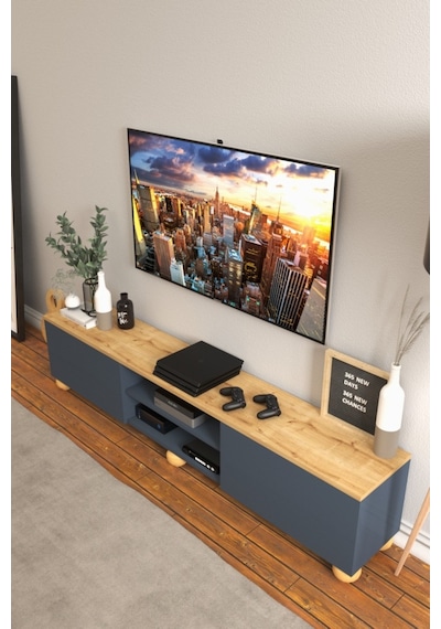 B3 Concept Nort Serisi Antrasit & Safir Meşe 2 Kapaklı Tv Ünitesi