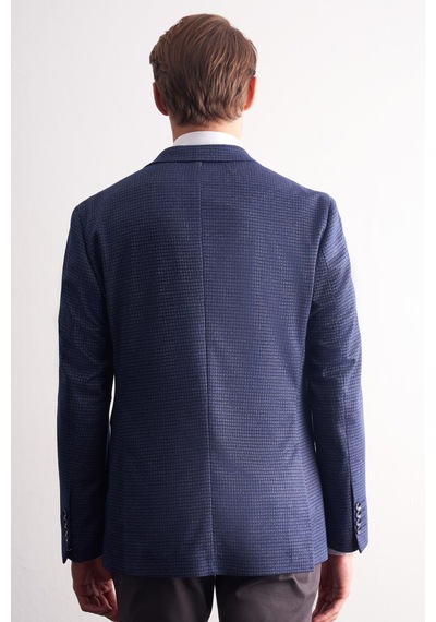 İmza Lacivert Mono Yaka Kendinden Desenli Esnek 6 Drop Comfort Fit Classic Ceket 1002255154 Lacivert
