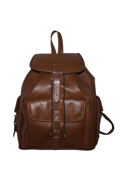 Mebes Hakiki Deri Sırt Çantası Unisex 3 Cepli Model M1 Açık Kahverengi