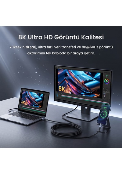 Veggieg 100w 5a Usb 3.2 Gen2 20 Gbps 8k 60hz Type-c Görüntü Şarj Ve Data Kablosu 1 Metre