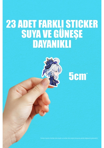 Lady Furina Genshin Impact Anime Gacha Yapışkanlı Folyo Sticker Paketi 23 Adet Çok Renkli